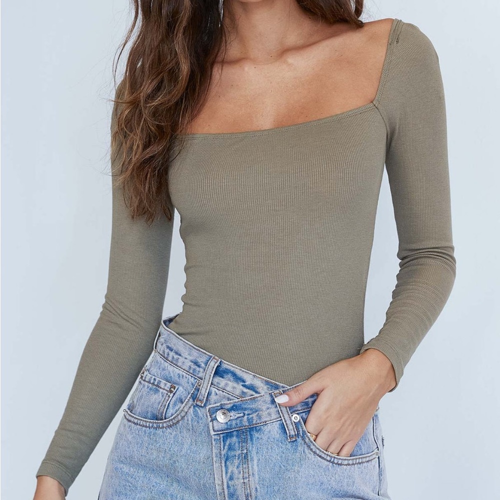 Princess Polly Olive Long Sleeve Bodysuit